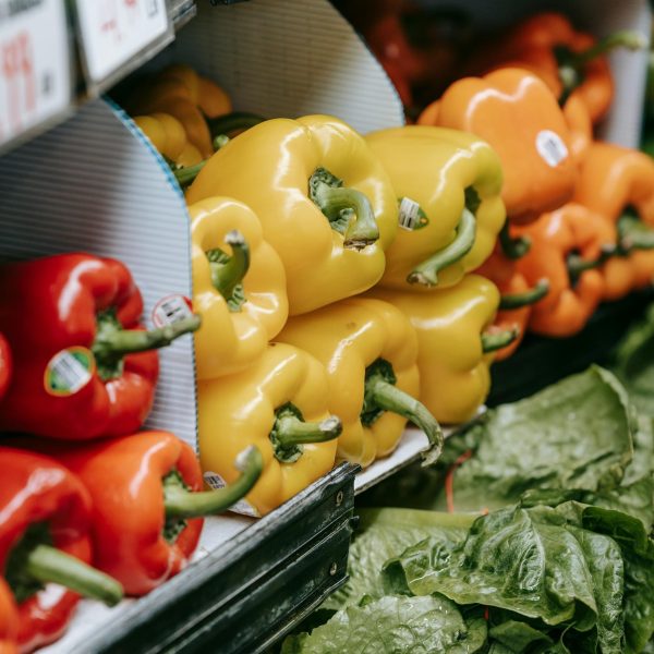 Bell peppers at a grocery store.