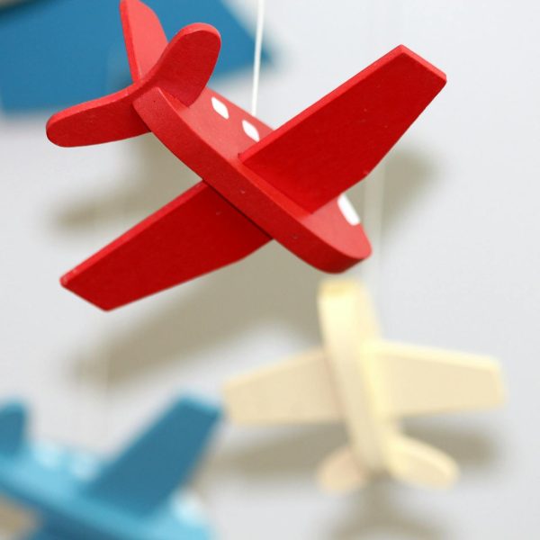 Toy airplanes hanging in a child's room